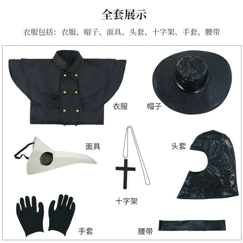Plague Doctor Costume Steampunk Long Beak Mask Halloween Cosplay Crow Outfit Medieval Gothic