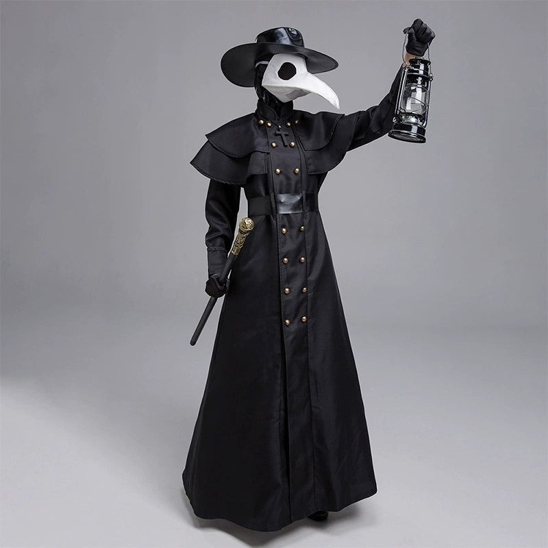 Plague Doctor Costume Steampunk Long Beak Mask Halloween Cosplay Crow Outfit Medieval Gothic