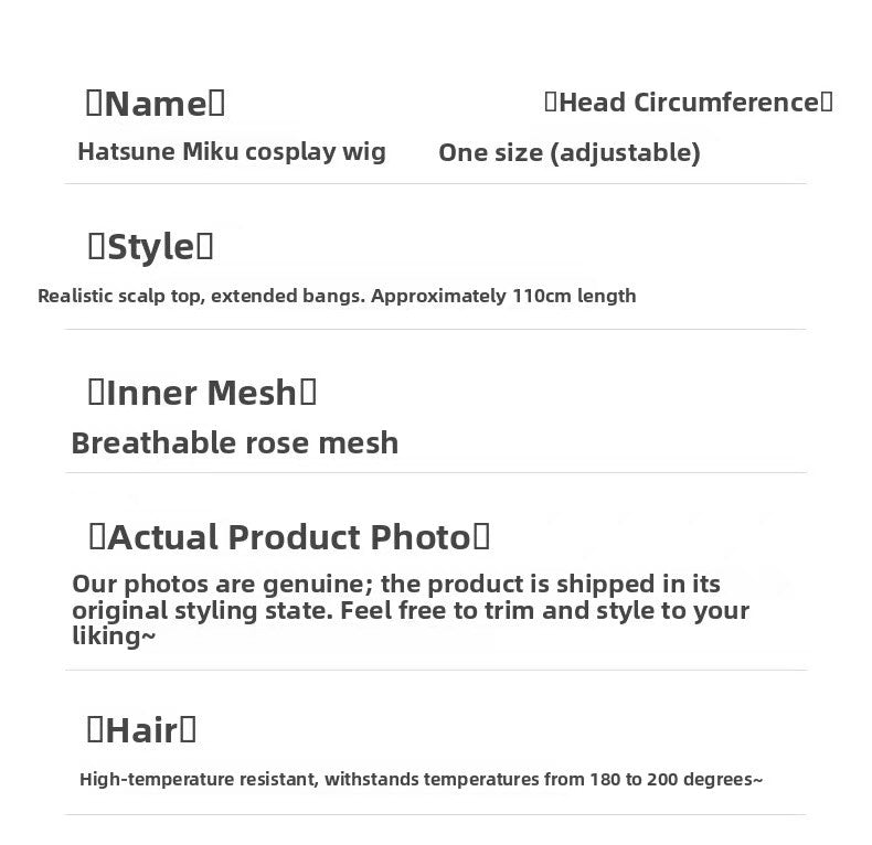 Hatsune Miku Cosplay Wig – 110cm Double Ponytail with Universal Tiger Clip (Normal Version)