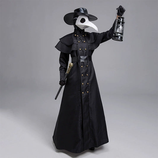 Plague Doctor Costume Steampunk Long Beak Mask Halloween Cosplay Crow Outfit Medieval Gothic